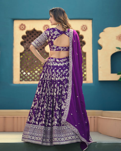 Purple Dola Silk Jacquard Sequins Work Unstitched Women Wedding Lehenga Choli