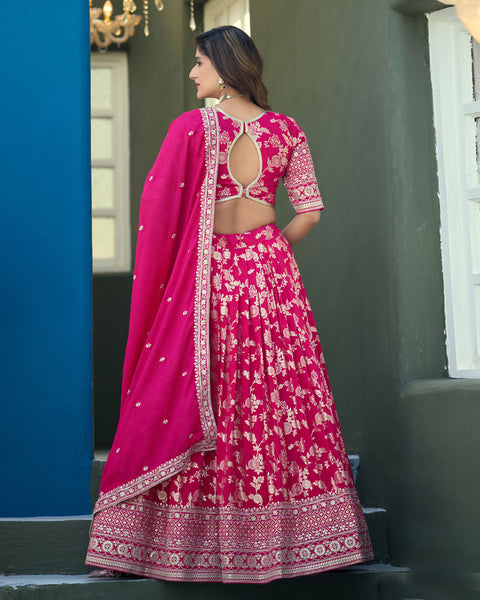 Pink Dola Silk Jacquard Sequins Work Unstitched Women Wedding Lehenga Choli
