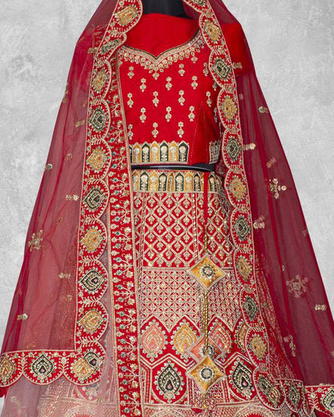 Red Velvet Stone Work Women Unstitched Bridal Lehenga Choli With Net Dupatta