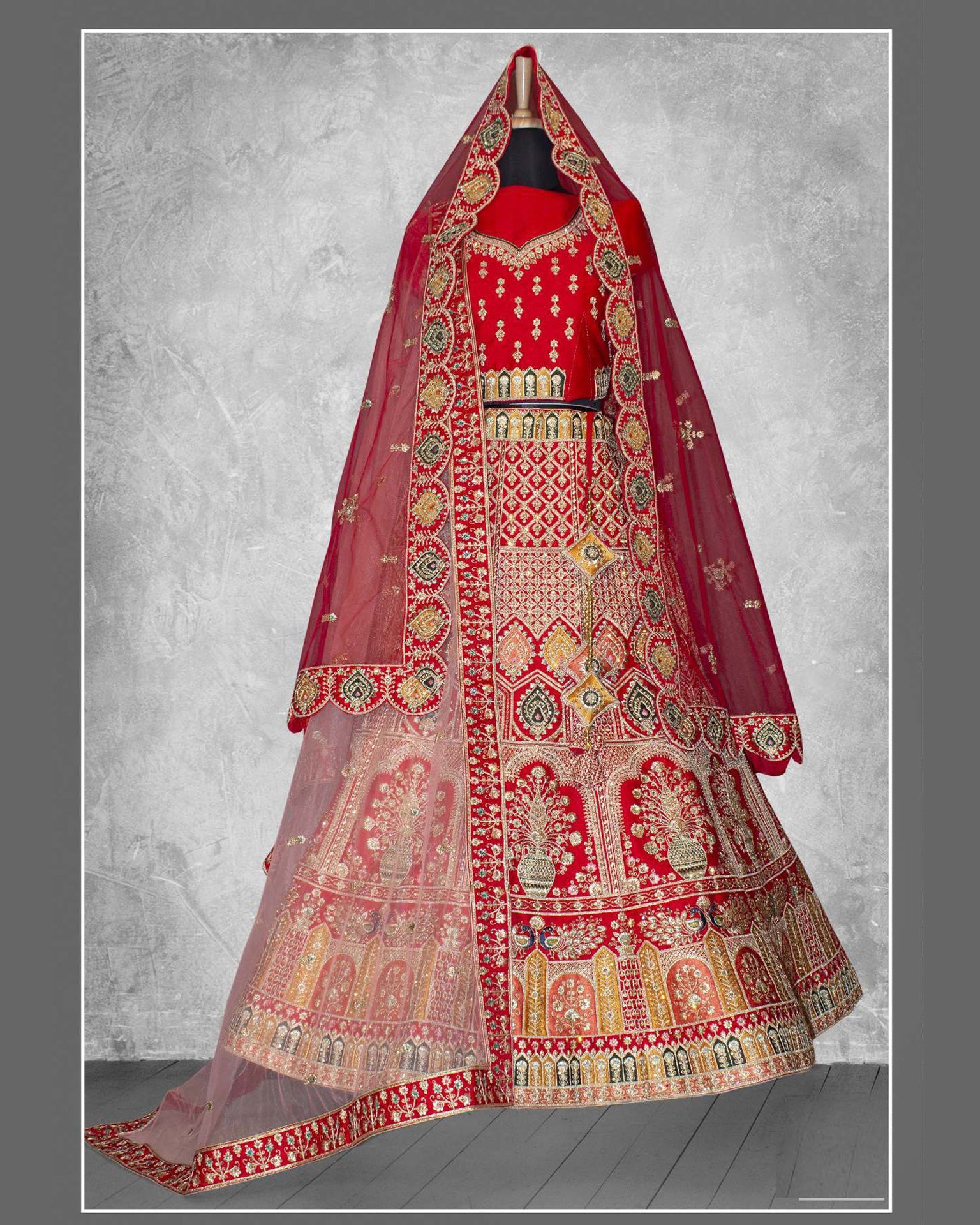 Red Velvet Stone Work Women Unstitched Bridal Lehenga Choli With Net Dupatta