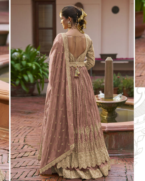 Pink Chinnon Silk Readymade Anarkali Lehenga Suit For Women