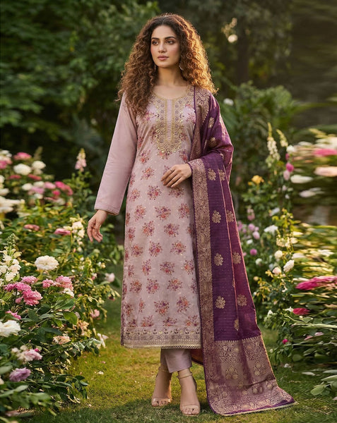 Lavender Wine Chanderi Plus Size Unstitched Women Pant Suit