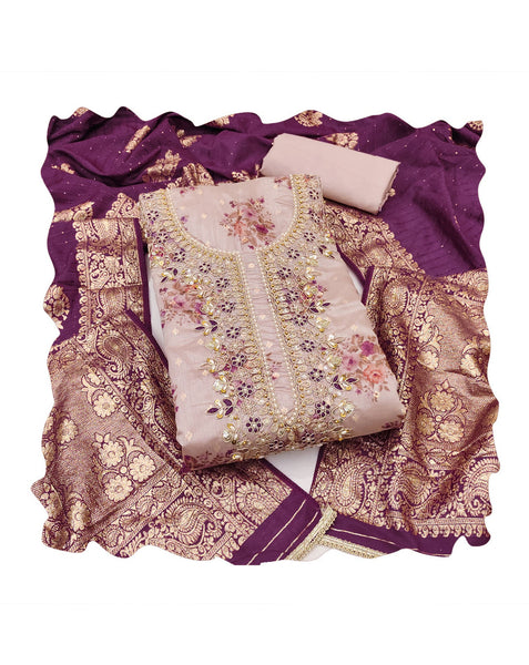 Lavender Wine Chanderi Plus Size Unstitched Women Pant Suit