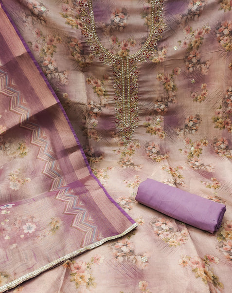 Lavender Viscose Women Unstitched Plus Size Salwar Kameez With Printed Dupatta