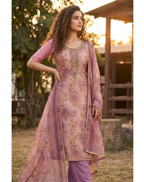 Lavender Viscose Women Unstitched Plus Size Salwar Kameez With Printed Dupatta