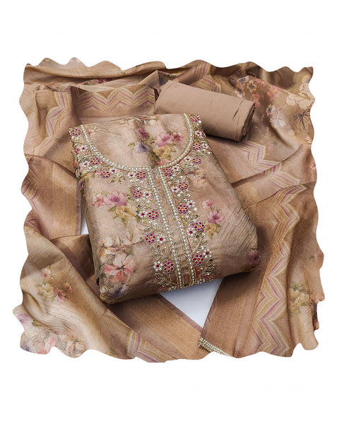 Beige Viscose Women Unstitched Plus Size Salwar Kameez With Printed Dupatta