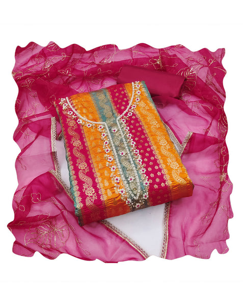 Pink Yellow Green Banarasi Jacquard Plus Size Unstitched Women Pant Suit