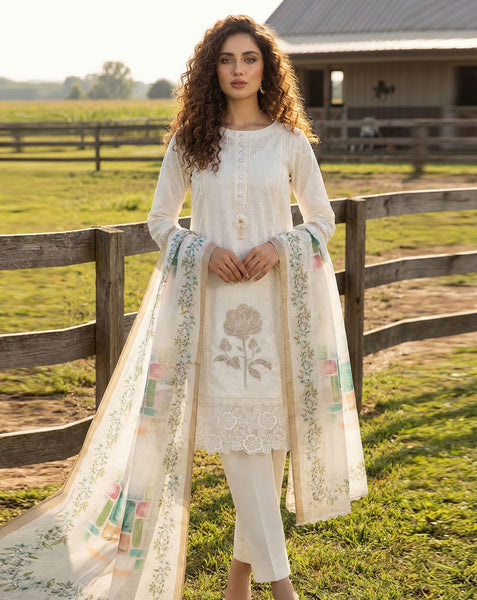 White Roman Silk Women Unstitched Plus Size Churidar Suit