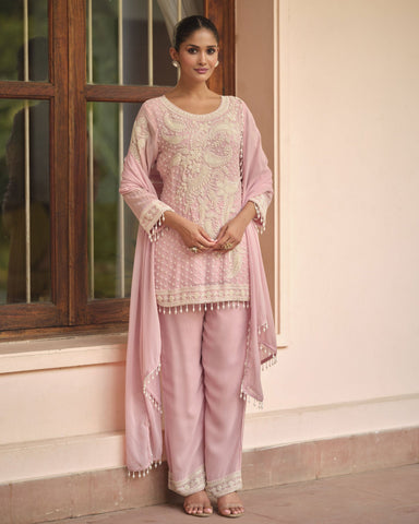 Readymade Pink CO-Ord Palazzo Suit For Woman In Georgette