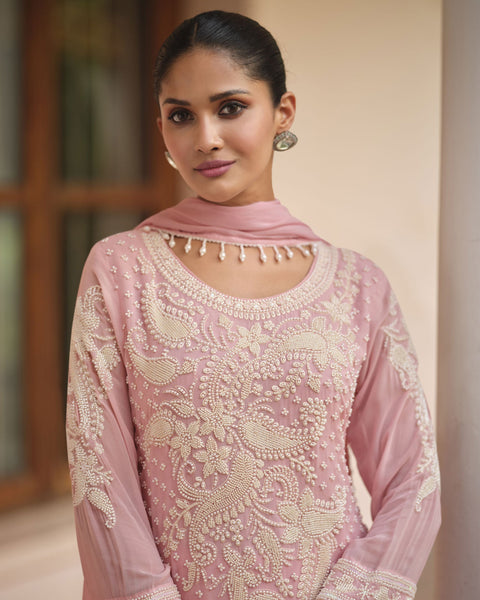 Readymade Pink CO-Ord Palazzo Suit For Woman In Georgette