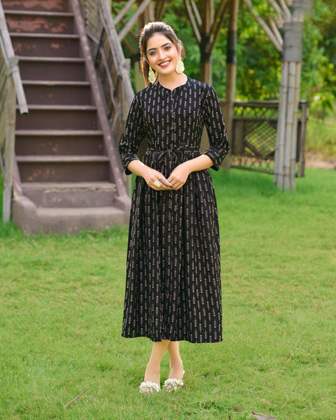 Black A Line Printed Rayon Kurti Kurta