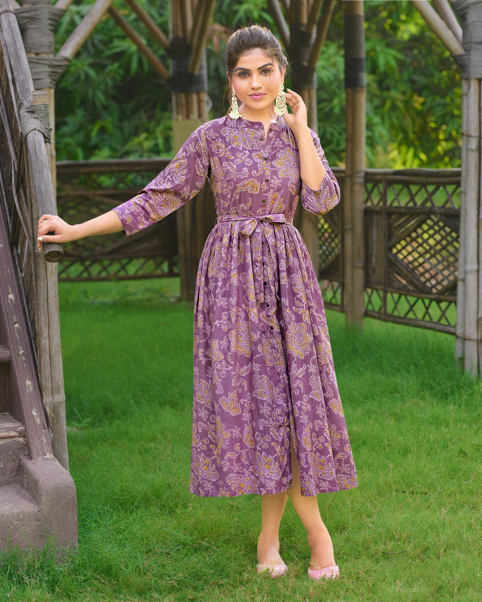 Purple A Line Printed Rayon Kurti Kurta