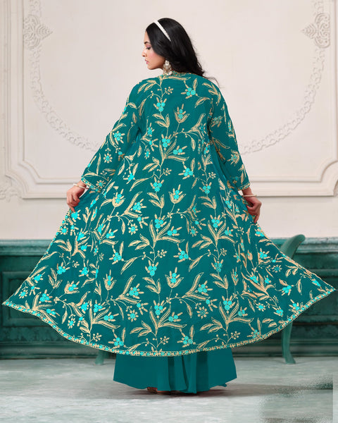 Rama Georgette Women Readymade Thread Work Crop Top Palazzo With Shrug