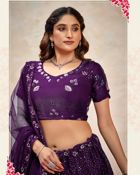 Purple Fendy Silk Women Unstitched Sequins Work Lehenga Choli