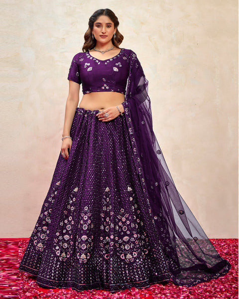 Purple Fendy Silk Women Unstitched Sequins Work Lehenga Choli