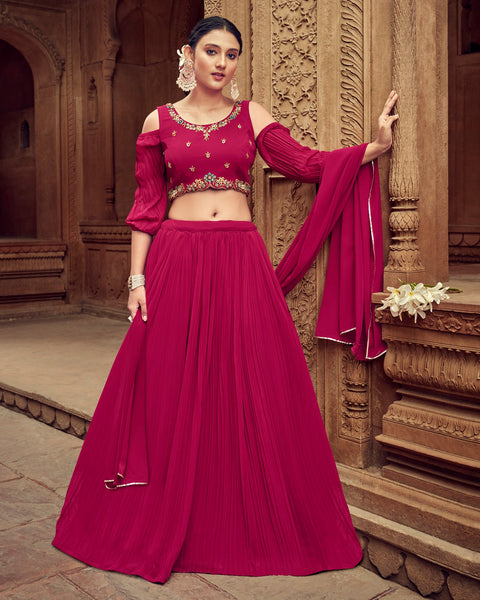Pink Faux Georgette Lehenga With Embroidered Blouse & Net Dupatta