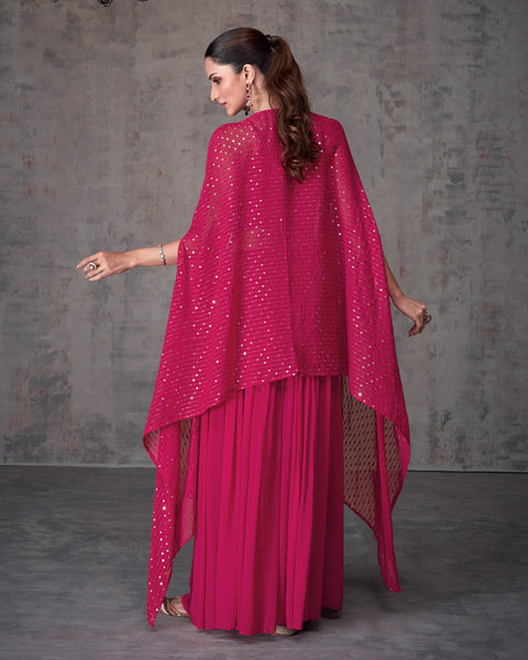 Pink Crop Top Georgette Palazzo Suit With Dupatta