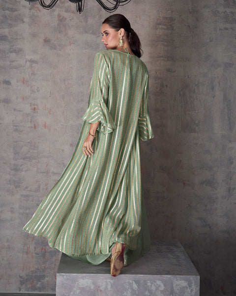 Green Crop Top Georgette Palazzo Suit With Shrug