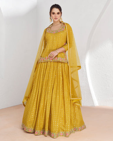 Yellow Thread & Sequins Work Georgette Lehenga Choli With Net Dupatta