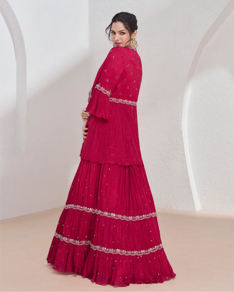 Pink Thread & Sequins Work Georgette Lehenga Choli With Koti