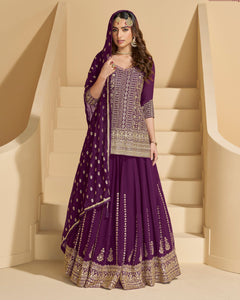 Purple Zari Work Georgette Women Readymade Lehenga Suit