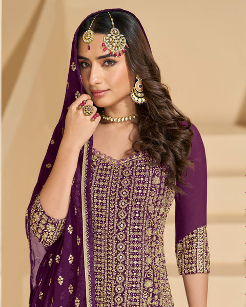 Purple Zari Work Georgette Women Readymade Lehenga Suit