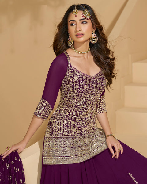 Purple Zari Work Georgette Women Readymade Lehenga Suit