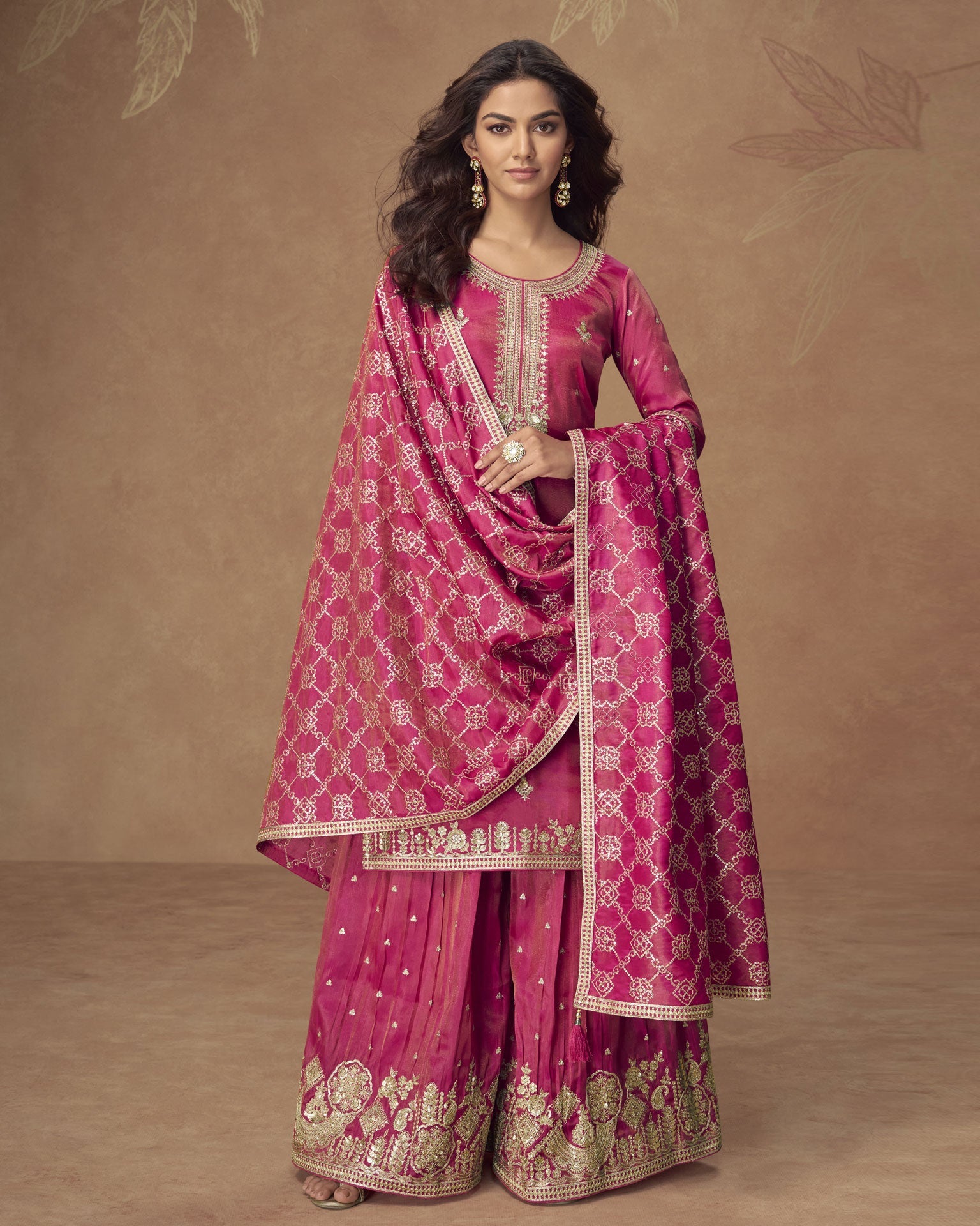 Pink Simar Silk Readymade Woman Palazzo Suit With Silk Dupatta