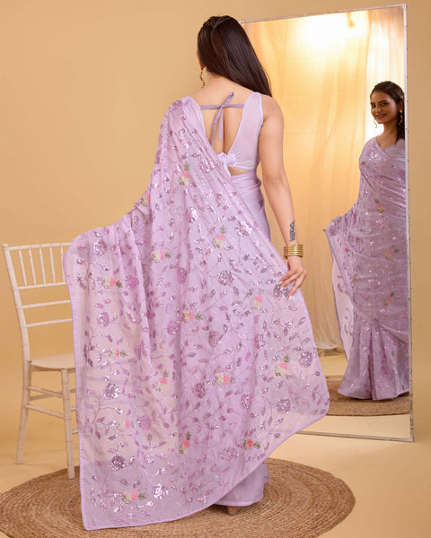 Light Purple Taby Organza Silk Saree Sequins Saree