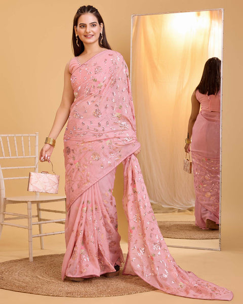 Pink Taby Organza Silk Saree Sequins Saree