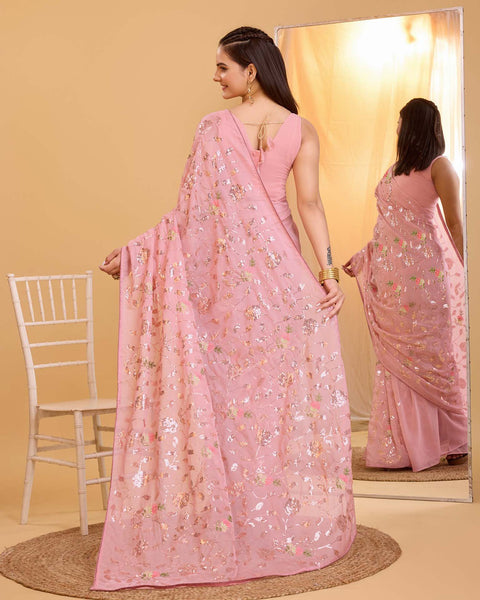 Pink Taby Organza Silk Saree Sequins Saree