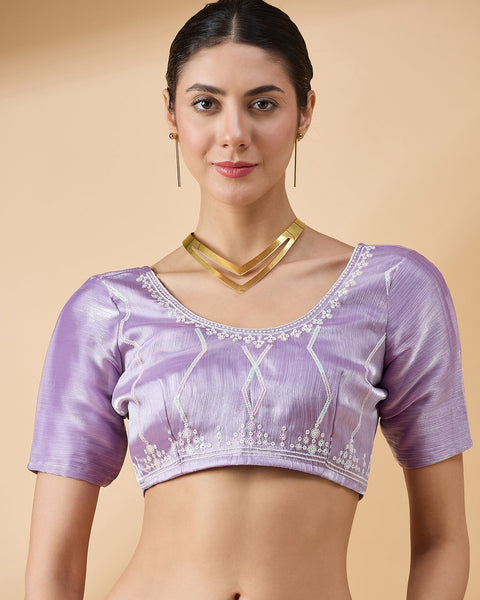 Purple Tissue Slub Sequins Work Saree With Embroidered Blouse