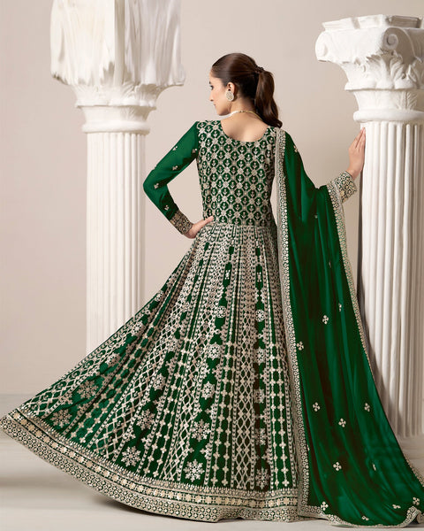 Green Zari Sequins Work Faux Georgette Women Unstitched Anarkali Suit