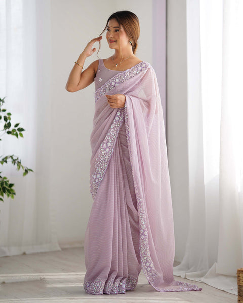 Lavender Georgette Women Sequins Work Saree With Unstitched Blouse