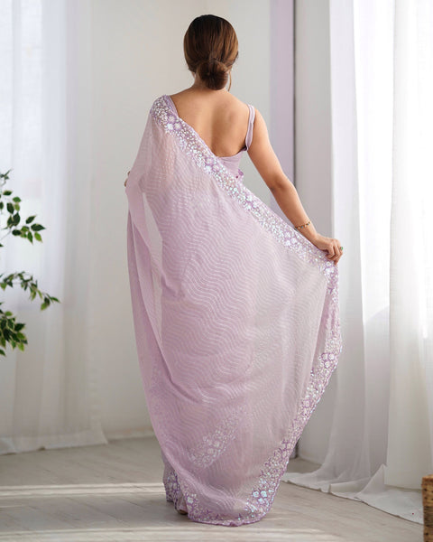 Lavender Georgette Women Sequins Work Saree With Unstitched Blouse