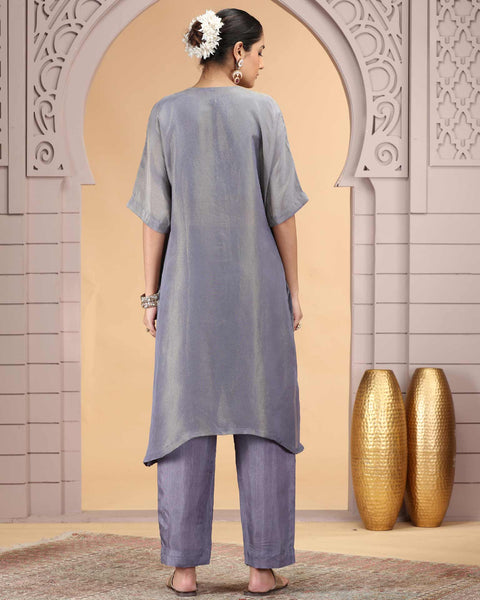 Grey Organza Shimmer Silk Readymade Salwar Suit For Woman With Pant