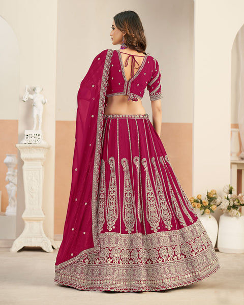 Magenta Faux Georgette Zari Work Unstitched Women Lehenga Choli For Wedding
