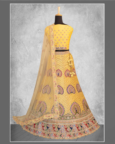 Yellow Organza Silk Unstitched Gota & Sequins Work Women Lehenga Choli