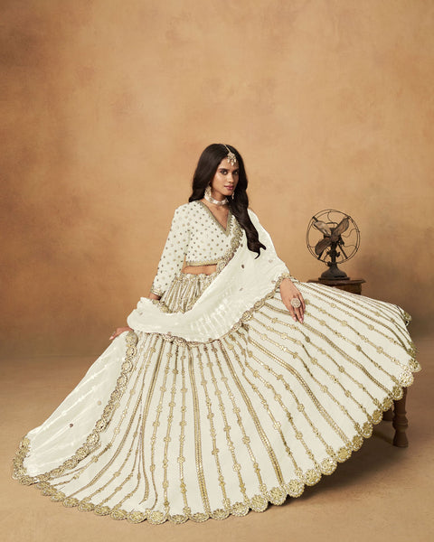 White Gota Patti Work Art Silk Unstitched Women Lehenga Choli