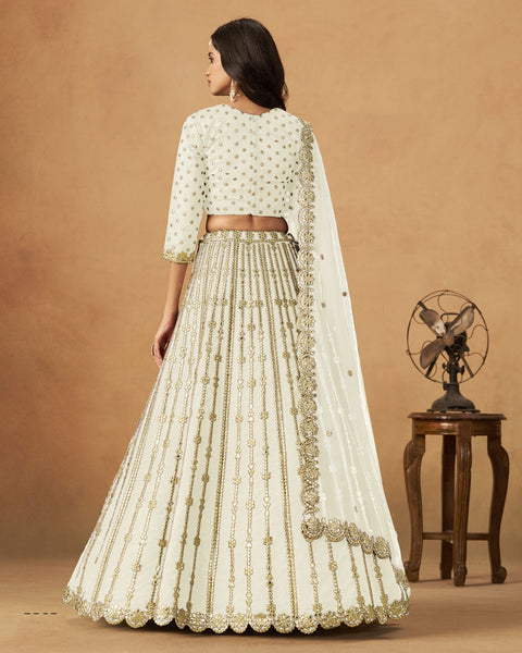 White Gota Patti Work Art Silk Unstitched Women Lehenga Choli