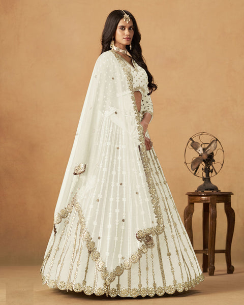 White Gota Patti Work Art Silk Unstitched Women Lehenga Choli