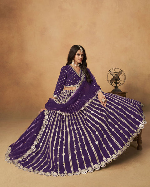 Purple Gota Patti Work Art Silk Unstitched Women Lehenga Choli