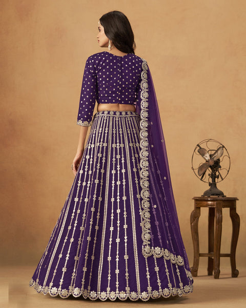 Purple Gota Patti Work Art Silk Unstitched Women Lehenga Choli