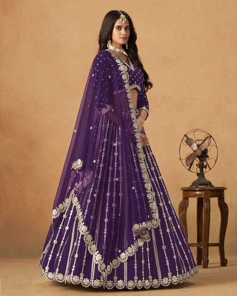 Purple Gota Patti Work Art Silk Unstitched Women Lehenga Choli