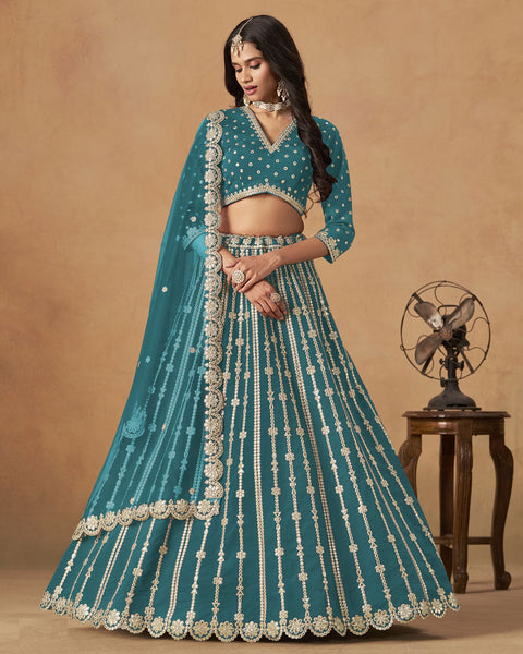 Blue Gota Patti Work Art Silk Unstitched Women Lehenga Choli