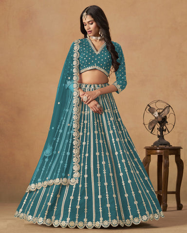 Blue Gota Patti Work Art Silk Unstitched Women Lehenga Choli
