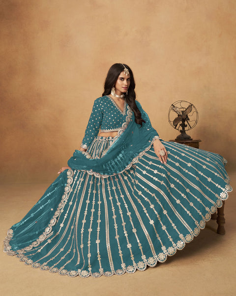 Blue Gota Patti Work Art Silk Unstitched Women Lehenga Choli