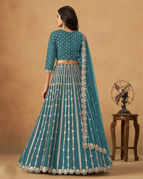 Blue Gota Patti Work Art Silk Unstitched Women Lehenga Choli