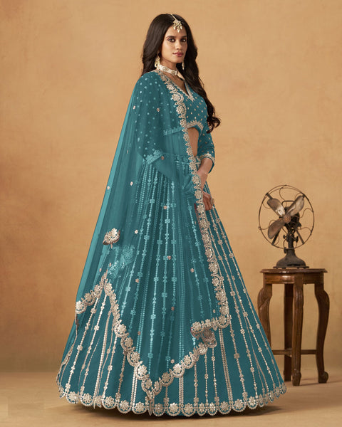 Blue Gota Patti Work Art Silk Unstitched Women Lehenga Choli