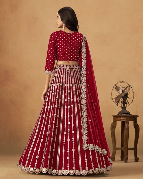 Red Gota Patti Work Art Silk Unstitched Women Lehenga Choli